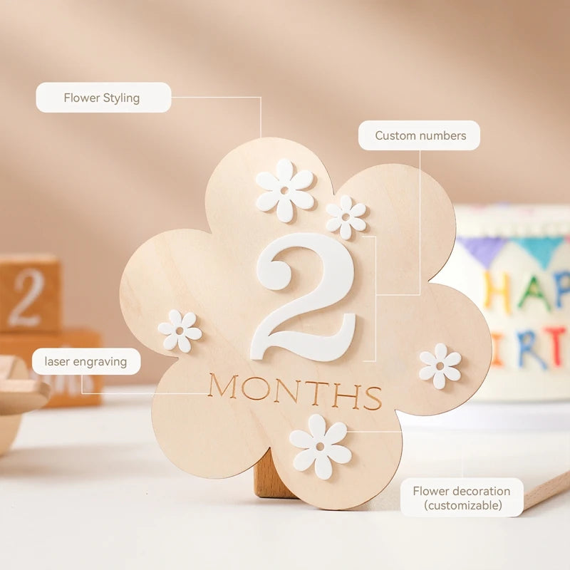 Wooden Flower Baby Milestone Month Cards