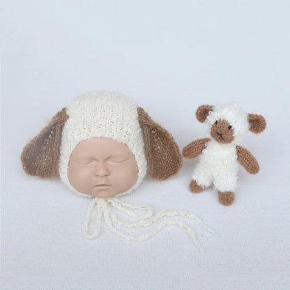 Handmade Newborn Bonnet &amp; Toy Set  Wool Photography Props