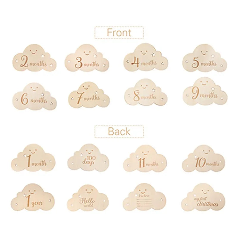 Wooden Baby Milestone Cloud Cards Gift