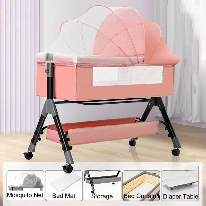 SnugNest™ Foldable Baby Crib Portable Bassinet with Changing Table, Storage & Mosquito Net