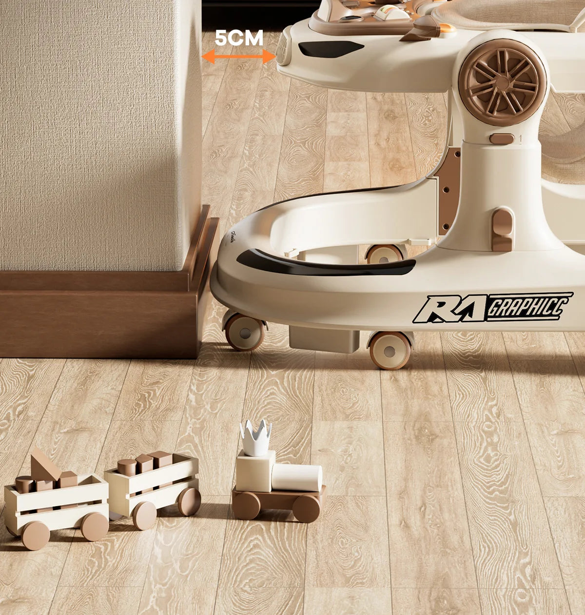 Foldable 5-Wheel Baby Walker – Safe & Stable Walking A