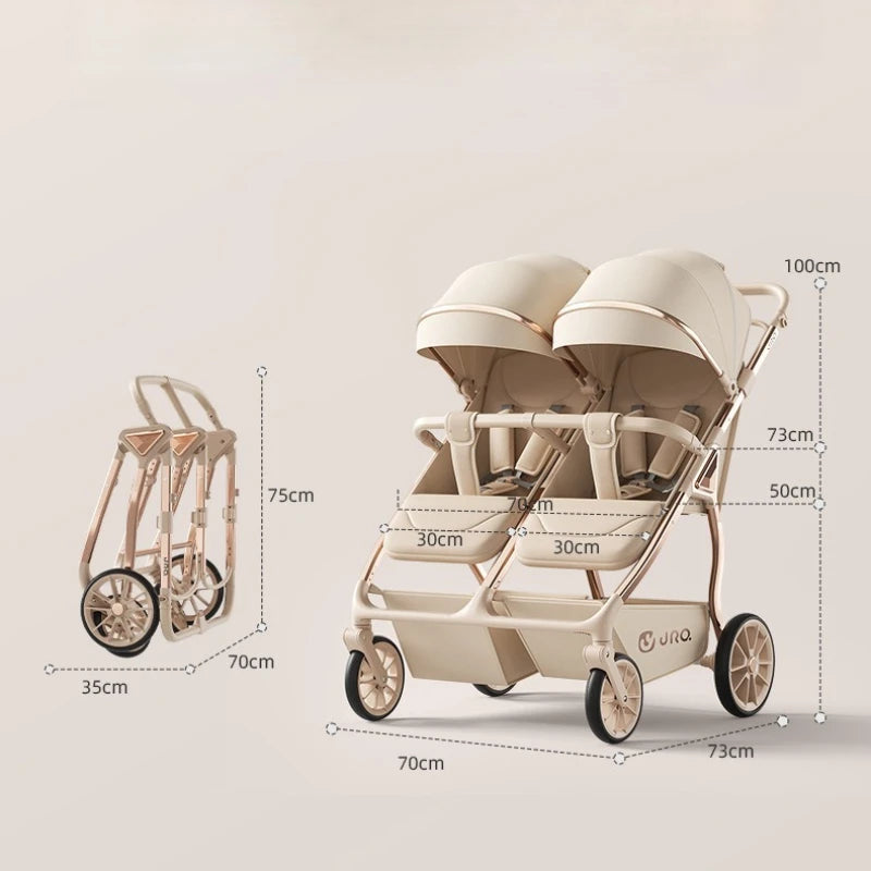 TwinGlide™ 2-in-1 Foldable Twin Baby Stroller – Lie-Flat Comfort, Heavy-Duty