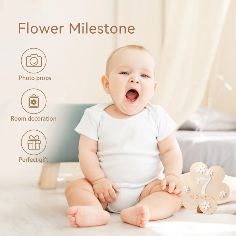 Wooden Flower Baby Milestone Month Cards