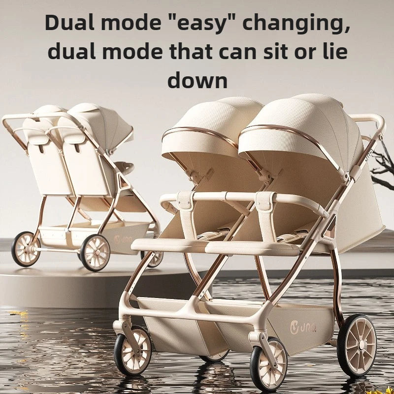 TwinGlide™ 2-in-1 Foldable Twin Baby Stroller – Lie-Flat Comfort, Heavy-Duty