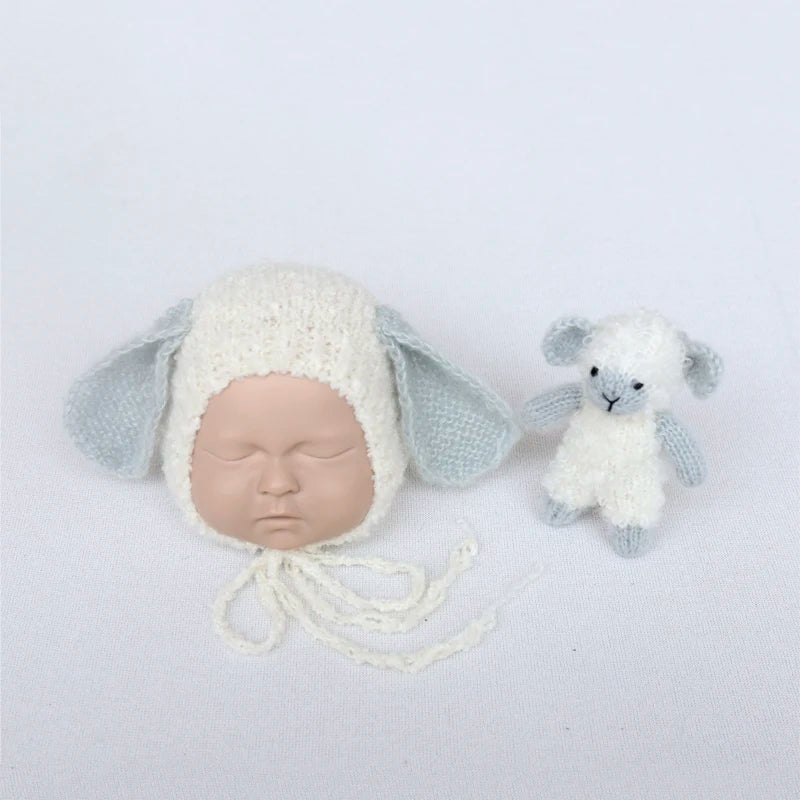 Handmade Newborn Bonnet &amp; Toy Set  Wool Photography Props