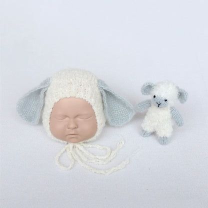 Handmade Newborn Bonnet &amp; Toy Set  Wool Photography Props