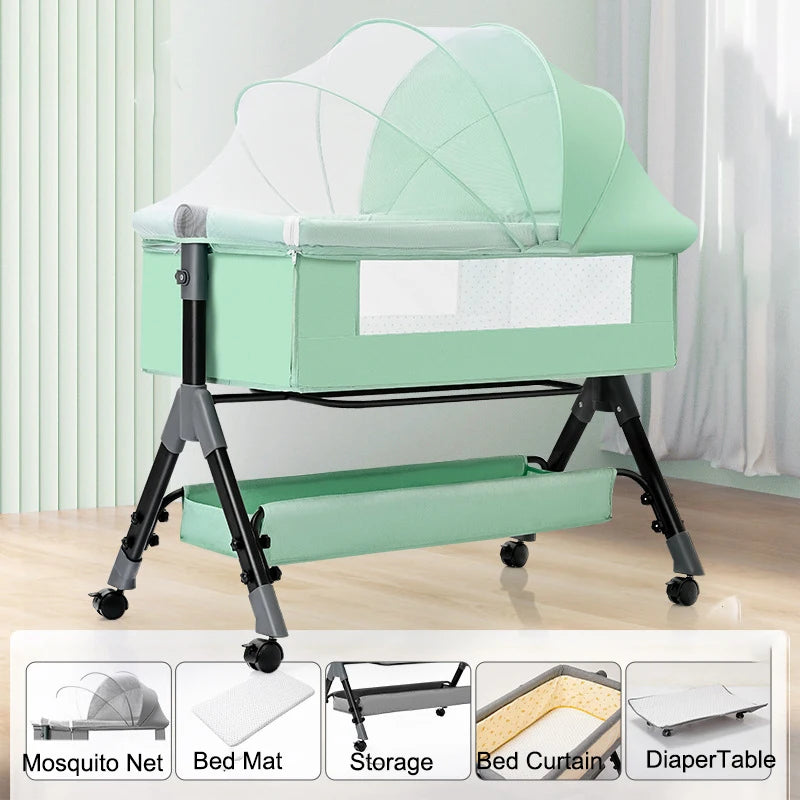 SnugNest™ Foldable Baby Crib Portable Bassinet with Changing Table, Storage & Mosquito Net