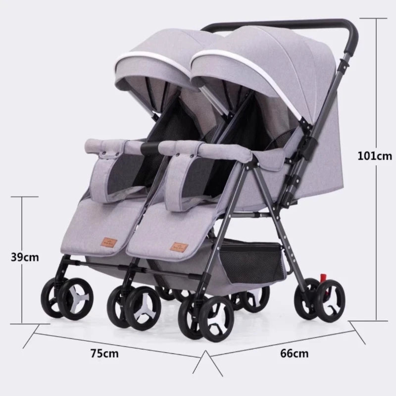 WarmHouse™ TwinFlex Double Stroller – Foldable Comfort for Two Kids