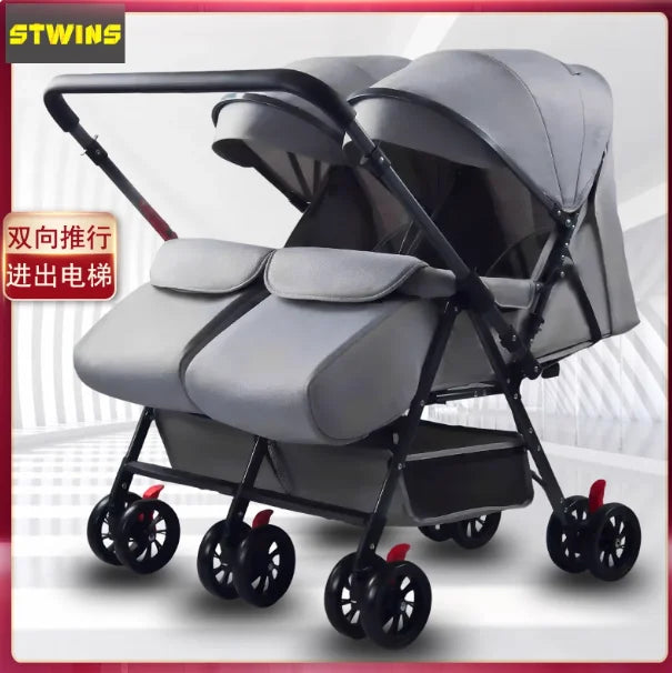 WarmHouse™ TwinFlex Double Stroller – Foldable Comfort for Two Kids