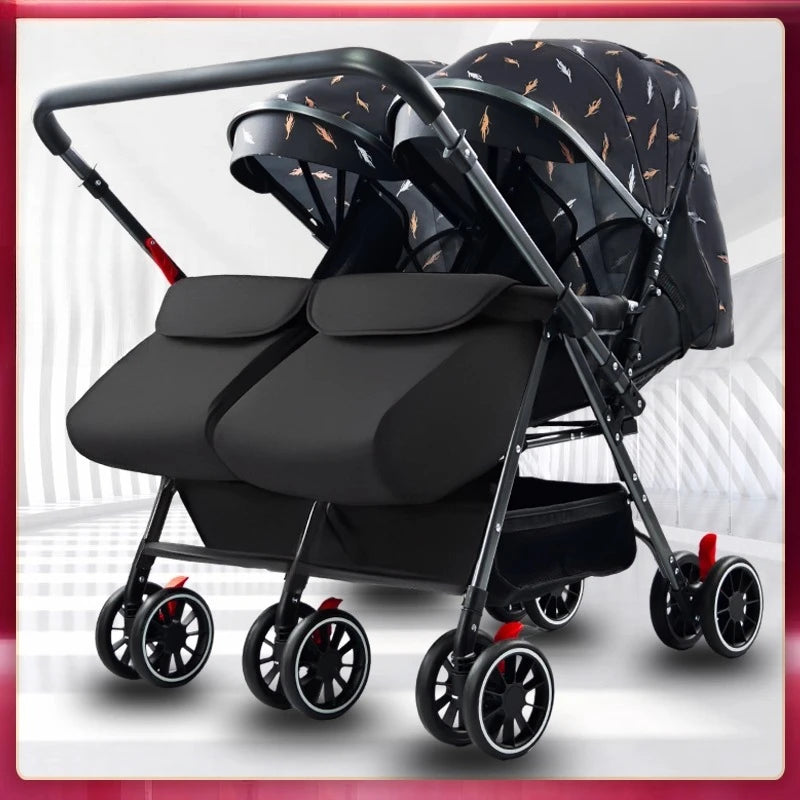 WarmHouse™ TwinFlex Double Stroller – Foldable Comfort for Two Kids
