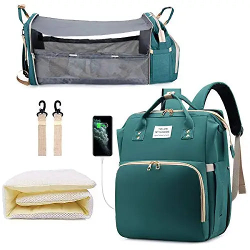 NestGo™ 3-in-1 Diaper Backpack with Foldable Baby Bed