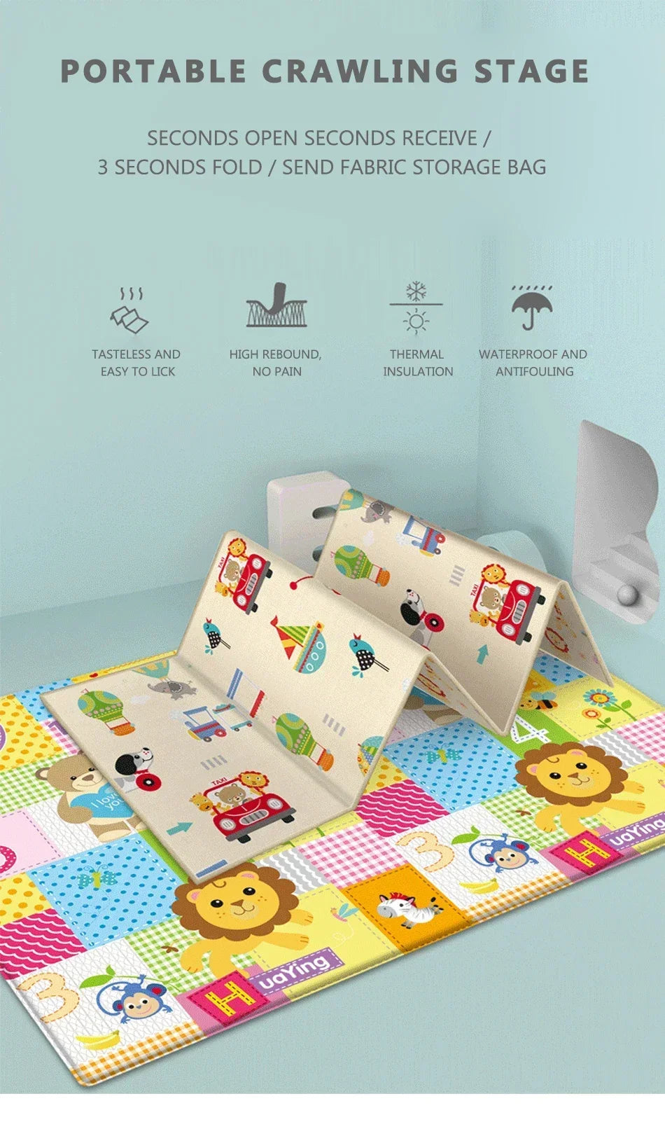 PlayJoy™ Foldable Baby Play Mat – Educational, Soft & Portable Kids Carpet