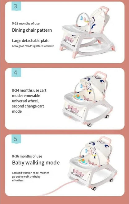 DreamNest™ 5-in-1 Baby Rocking Chair | Multi-Functional Bouncer, Seat, Rocker, Dining & Trolley