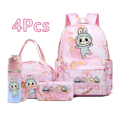 MINISO™ 4-in-1 Anime School Backpack Set – Waterproof Canvas Bag , Lunch Bag, Pen Case & Water Bottle