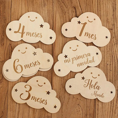 Wooden Baby Milestone Cloud Cards Gift