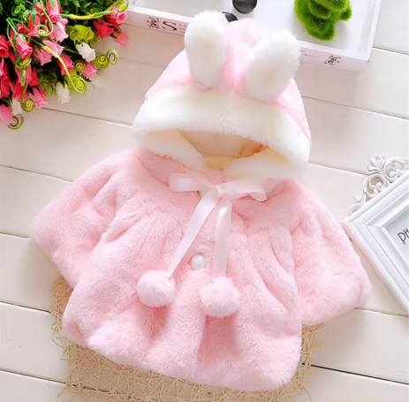 Winter Baby Girl Jacket with Rabbit Ears