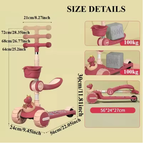 3-in-1 Kids Kick Scooter – LED & Music