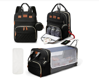 NestGo™ 3-in-1 Diaper Backpack with Foldable Baby Bed