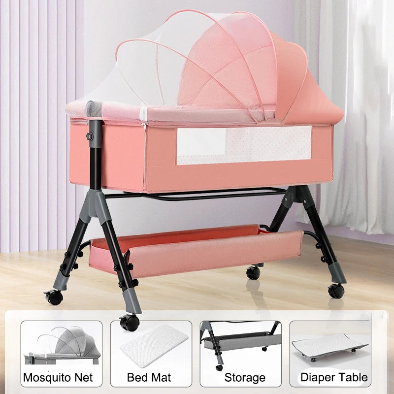 SnugNest™ Foldable Baby Crib Portable Bassinet with Changing Table, Storage & Mosquito Net