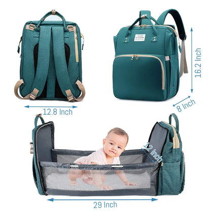 NestGo™ 3-in-1 Diaper Backpack with Foldable Baby Bed
