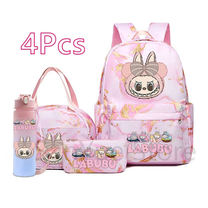MINISO™ 4-in-1 Anime School Backpack Set – Waterproof Canvas Bag , Lunch Bag, Pen Case & Water Bottle