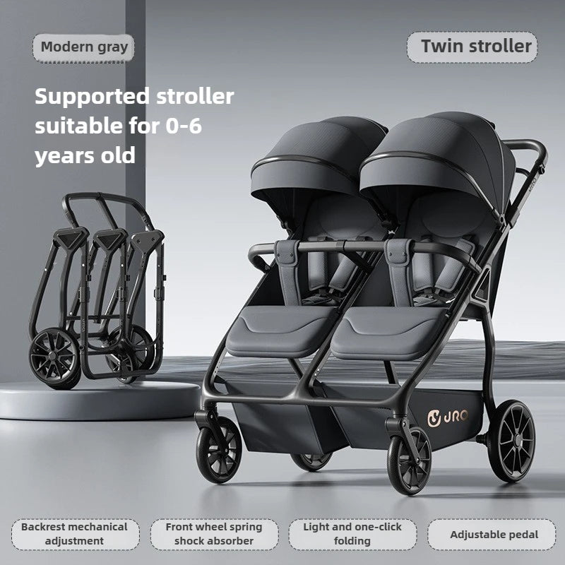 TwinGlide™ 2-in-1 Foldable Twin Baby Stroller – Lie-Flat Comfort, Heavy-Duty