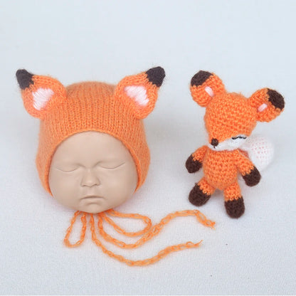 Handmade Newborn Bonnet &amp; Toy Set  Wool Photography Props