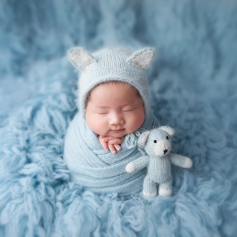 Handmade Newborn Bonnet & Toy Set – Wool Photography