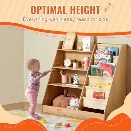 4-Tier Kids Wooden Bookshelf & Storage Rack