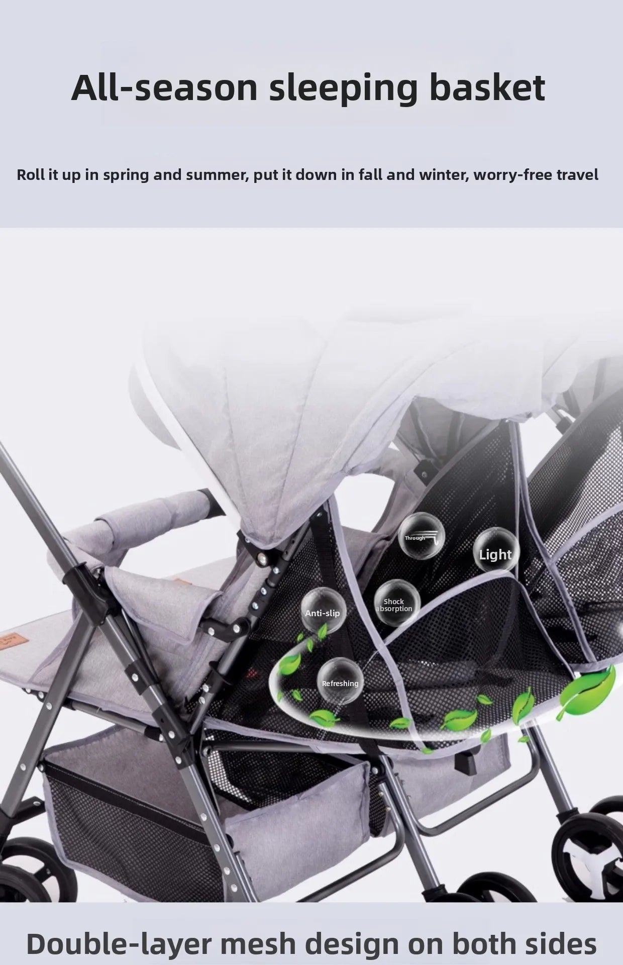 WarmHouse™ TwinFlex Double Stroller – Foldable Comfort for Two Kids