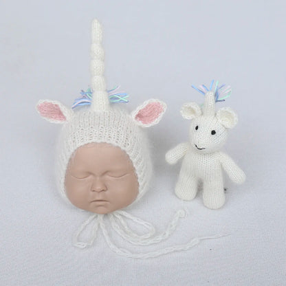 Handmade Newborn Bonnet &amp; Toy Set  Wool Photography Props