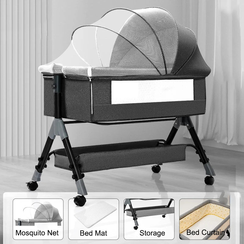 SnugNest™ Foldable Baby Crib Portable Bassinet with Changing Table, Storage & Mosquito Net
