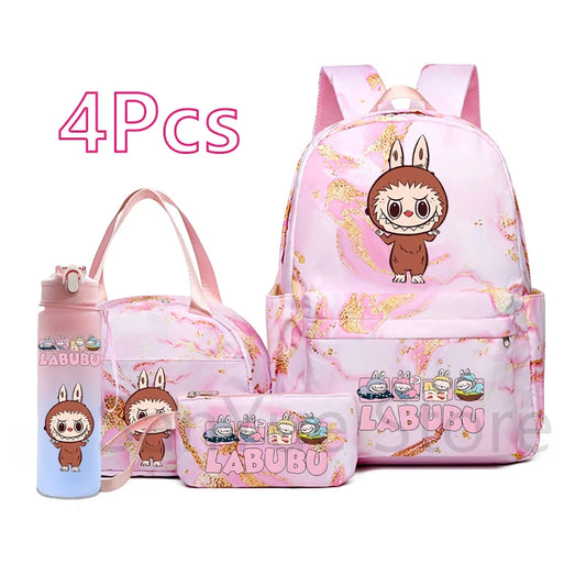 MINISO™ 4-in-1 Anime School Backpack Set – Waterproof Canvas Bag , Lunch Bag, Pen Case & Water Bottle