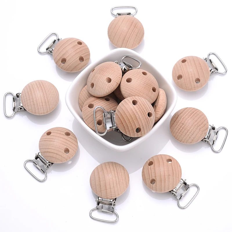 10Pcs Natural Beech Wood Pacifier Clips