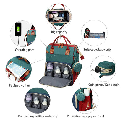 NestGo™ 3-in-1 Diaper Backpack with Foldable Baby Bed
