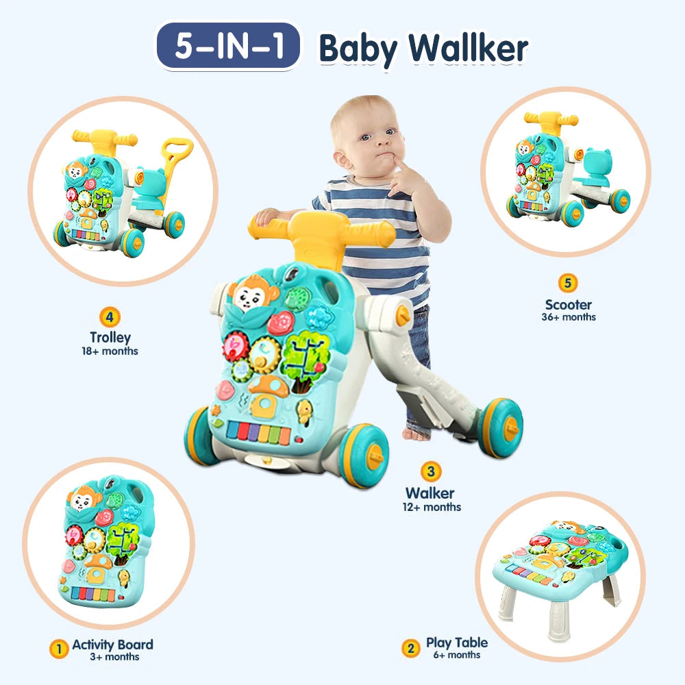 FunStep™ 5-in-1 Baby Walker – Activity Board, Play Table & Scooter for 0–2Y
