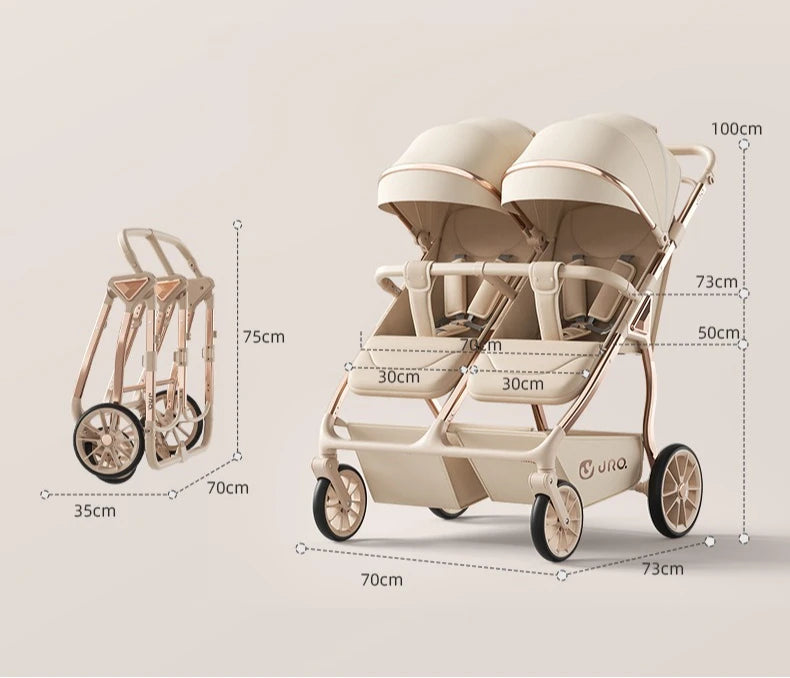 TwinGlide™ 2-in-1 Foldable Twin Baby Stroller – Lie-Flat Comfort, Heavy-Duty