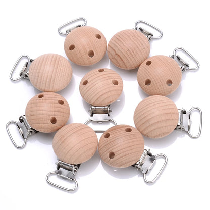 10Pcs Natural Beech Wood Pacifier Clips