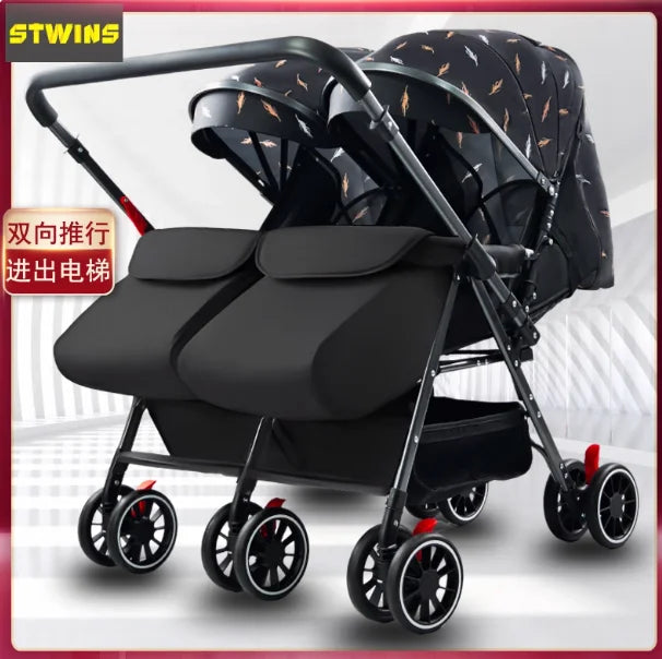 WarmHouse™ TwinFlex Double Stroller – Foldable Comfort for Two Kids