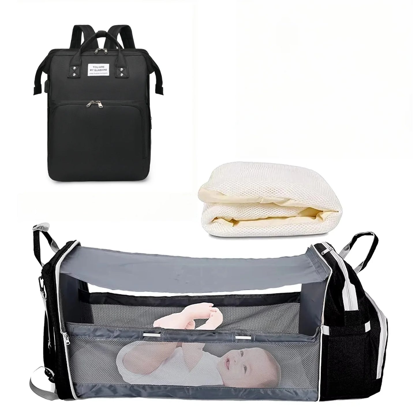 NestGo™ 3-in-1 Diaper Backpack with Foldable Baby Bed