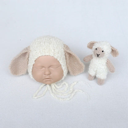 Handmade Newborn Bonnet &amp; Toy Set  Wool Photography Props
