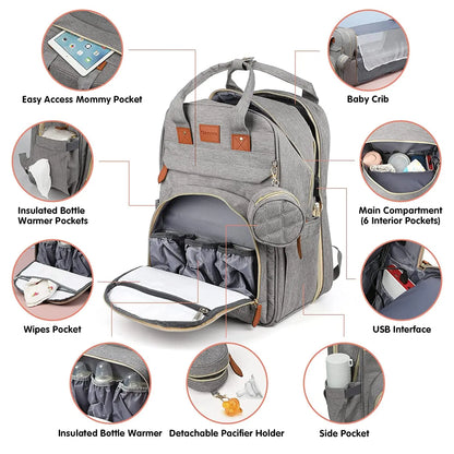 NestGo™ 3-in-1 Diaper Backpack with Foldable Baby Bed